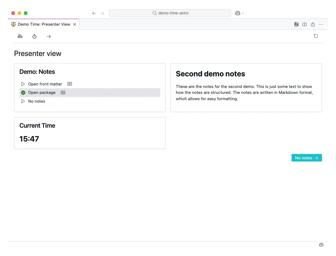 Notes shown on the presenter view